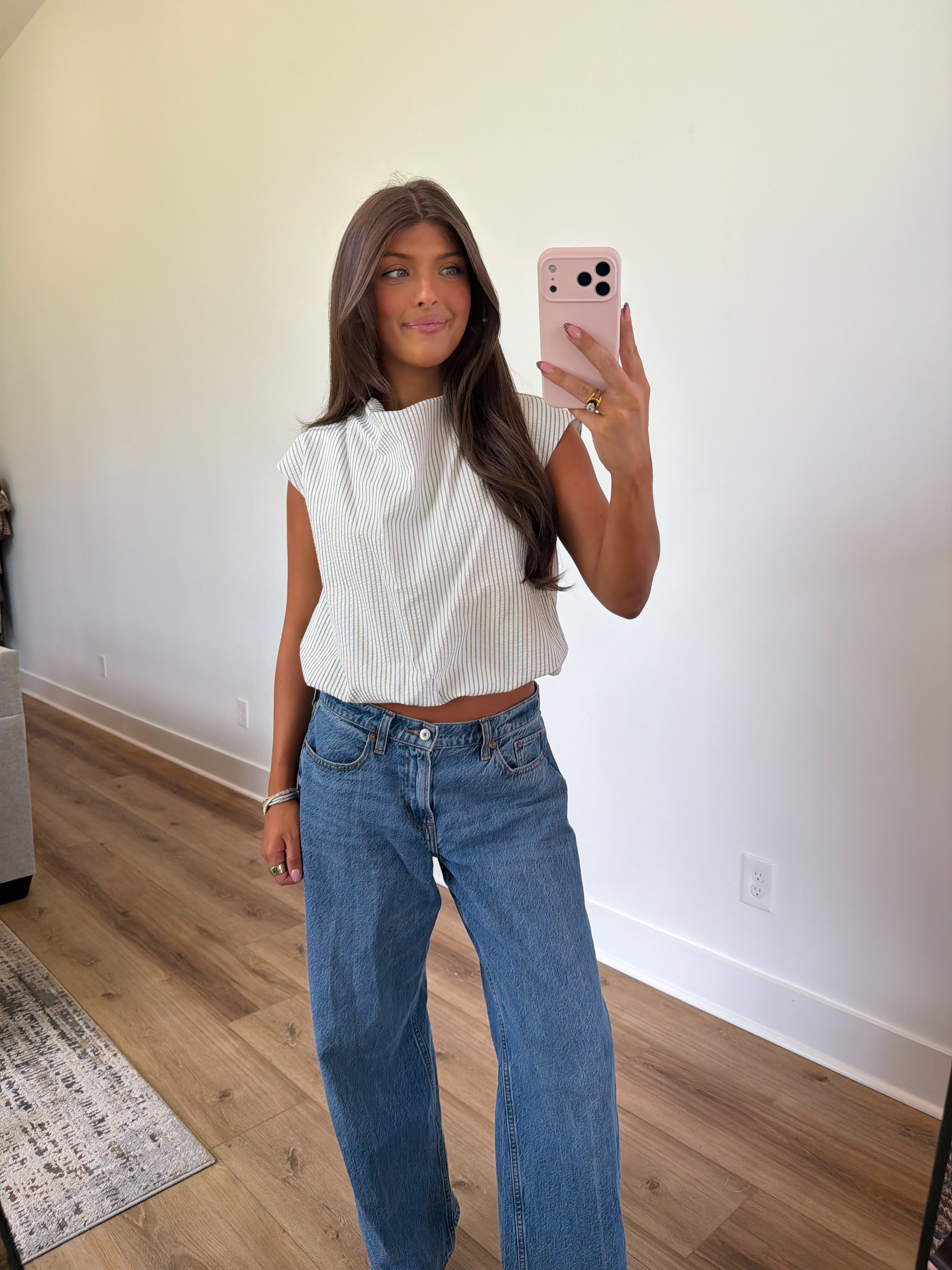 Pinstripe Boxy Top (White)