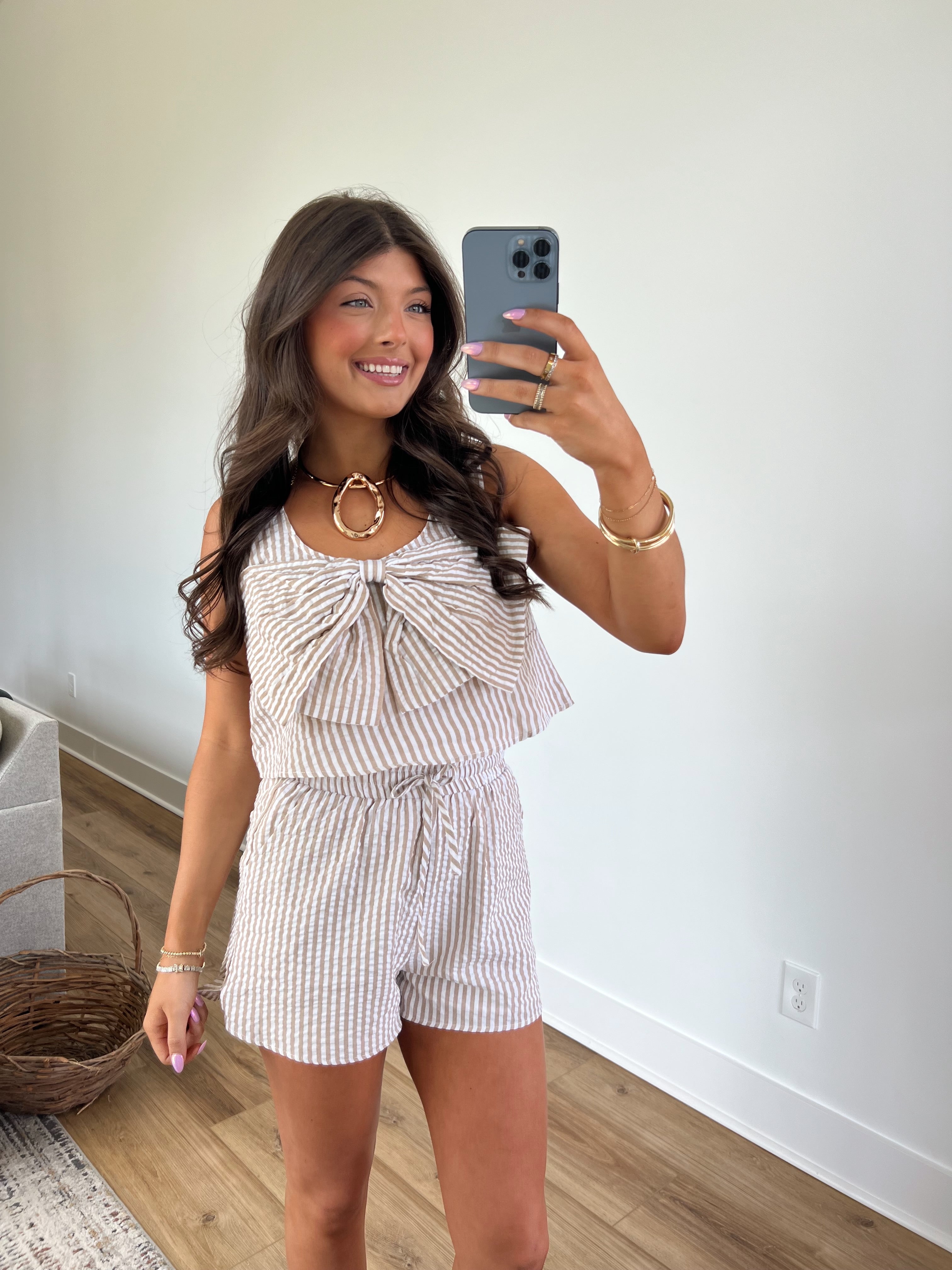 Taupe Pinstripe Resort Set