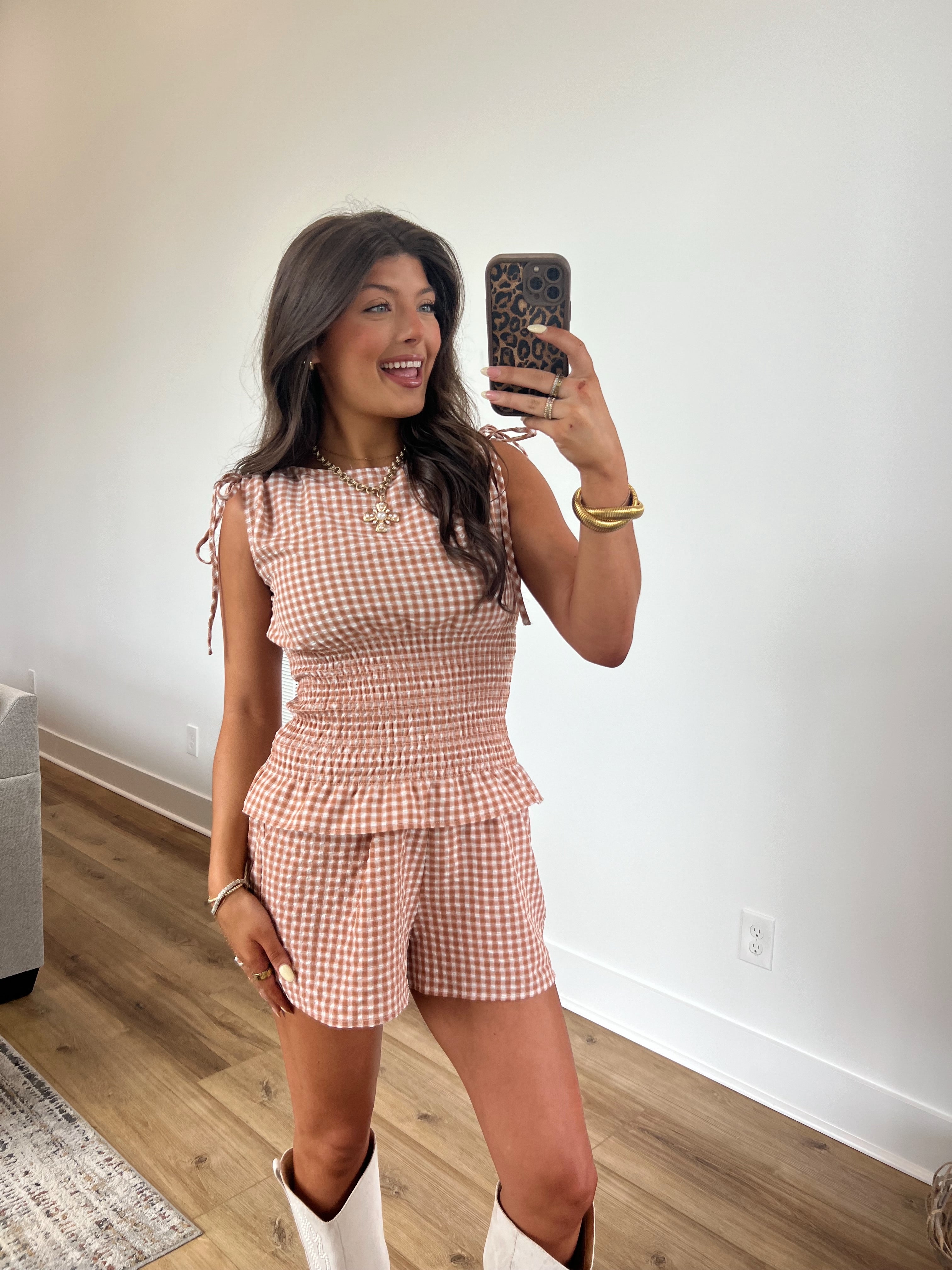 Plaid Fitted Waist Shorts Set