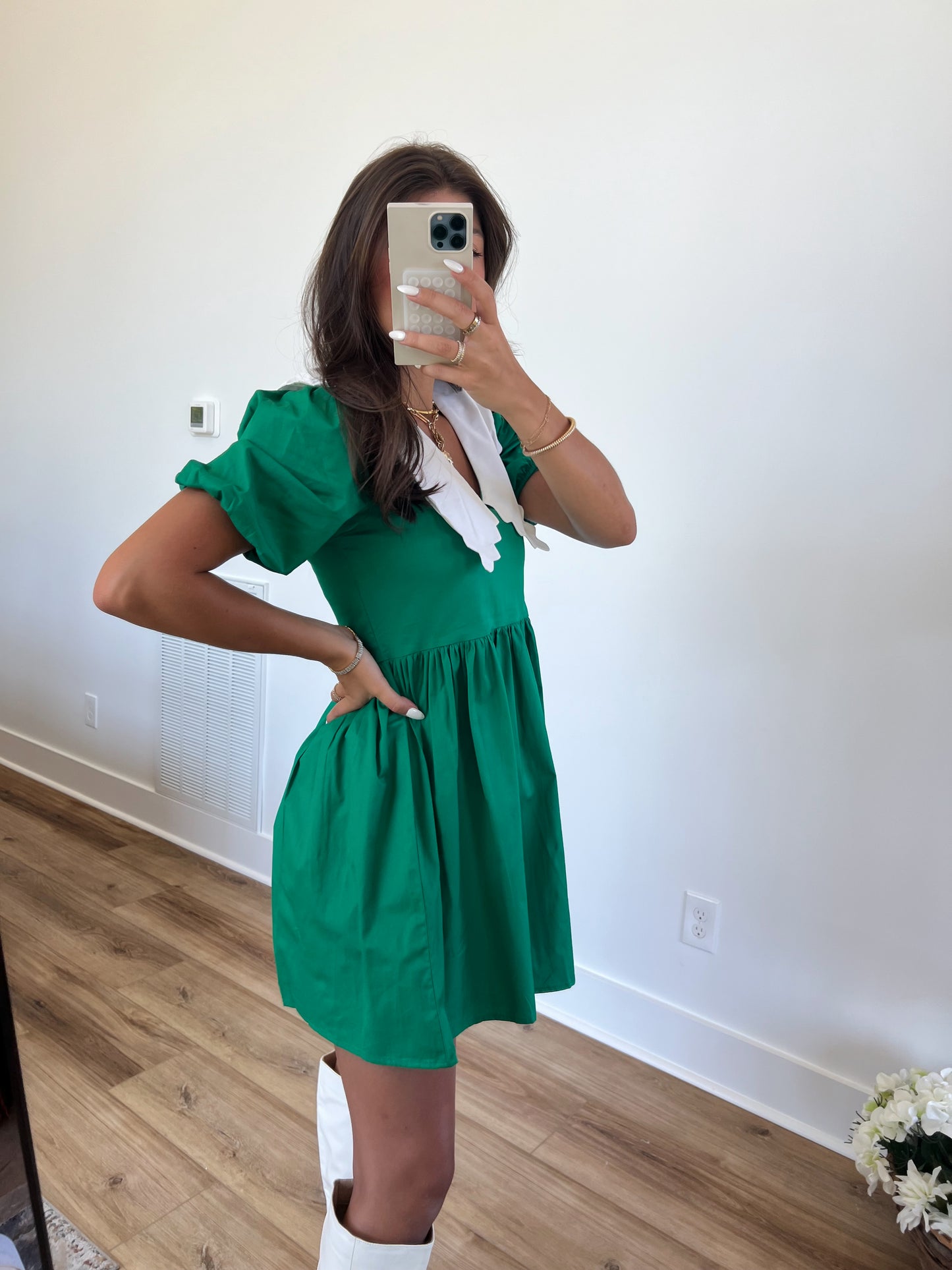 Peter Pan Collar Mini Dress (Kelly Green)