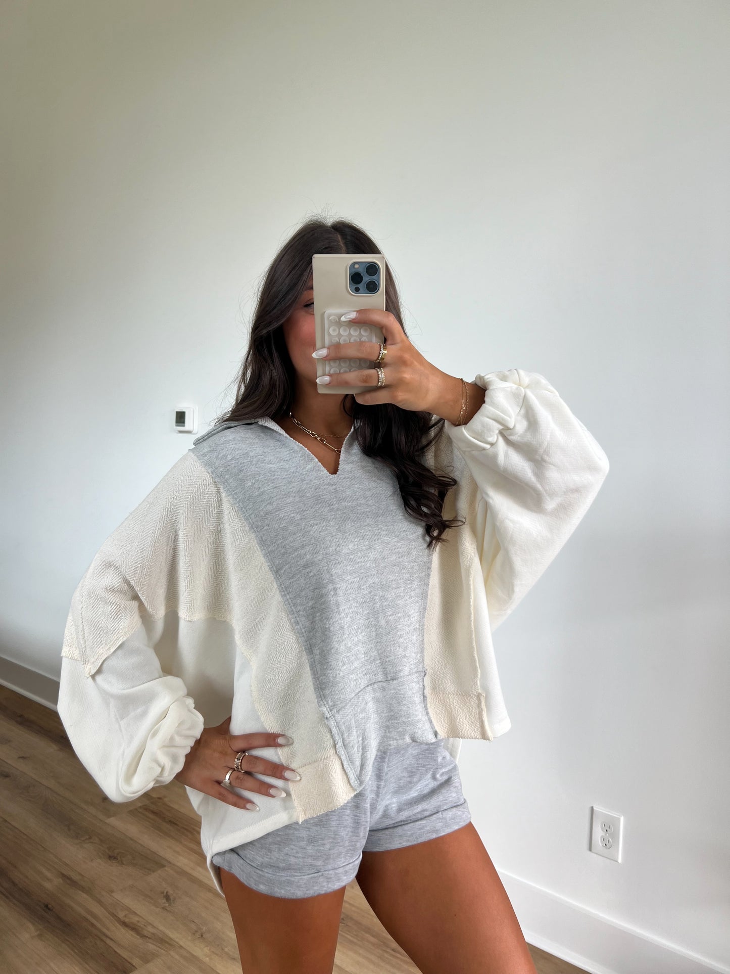 Triple Stripe Sweater Top (White, Cream, and Grey)