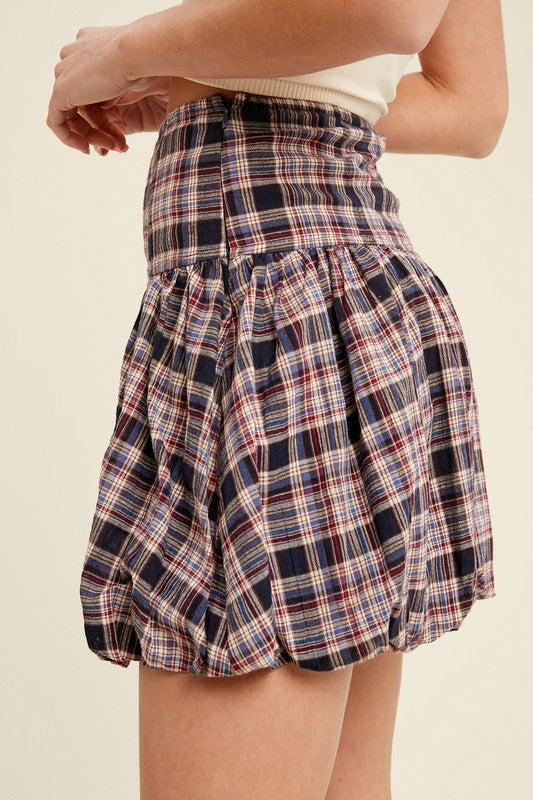 Plaid Bubble Mini Skirt