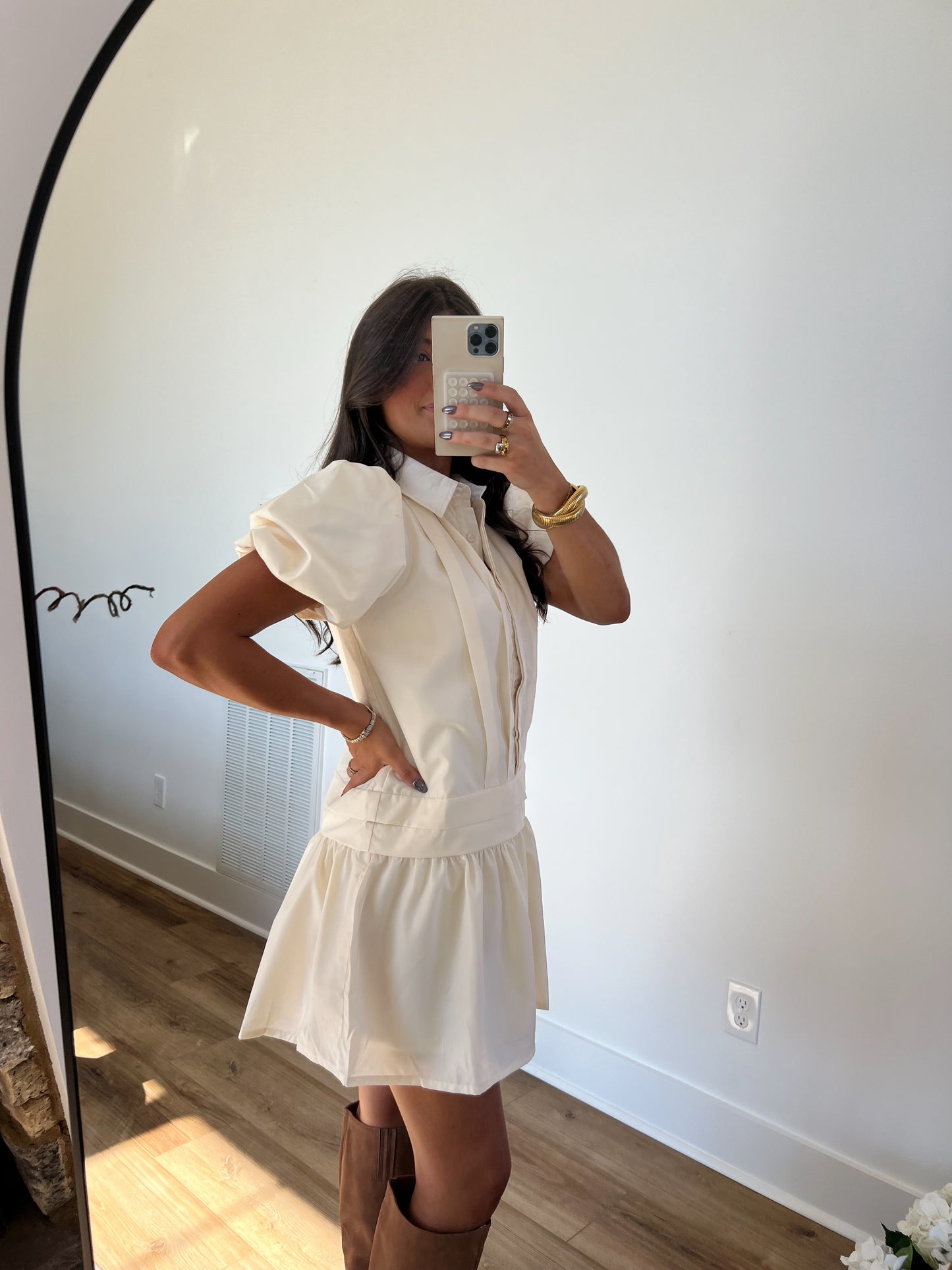 Cream Collared Mini Dress