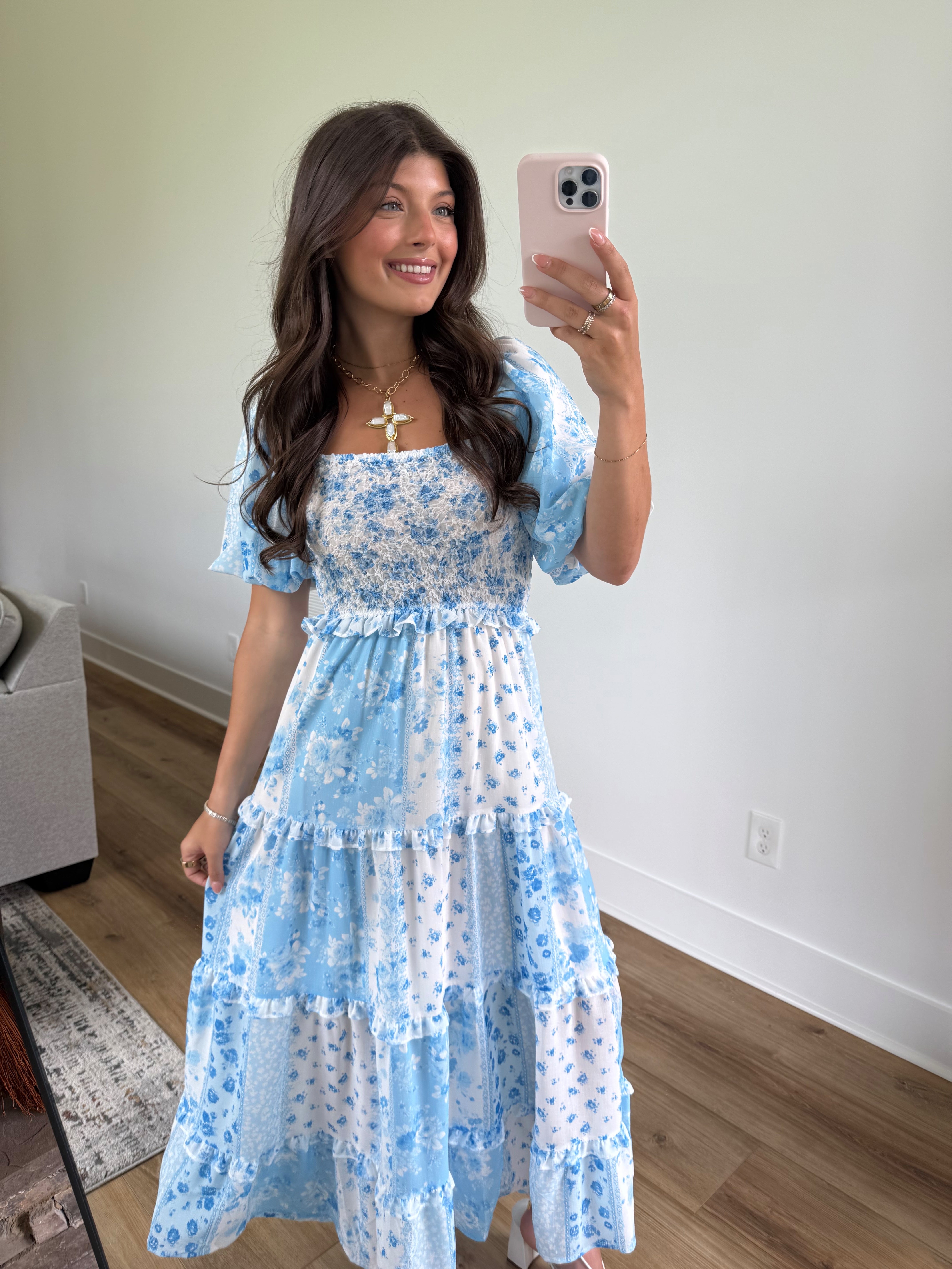 Blue Love Shack Patch Work Maxi Dress