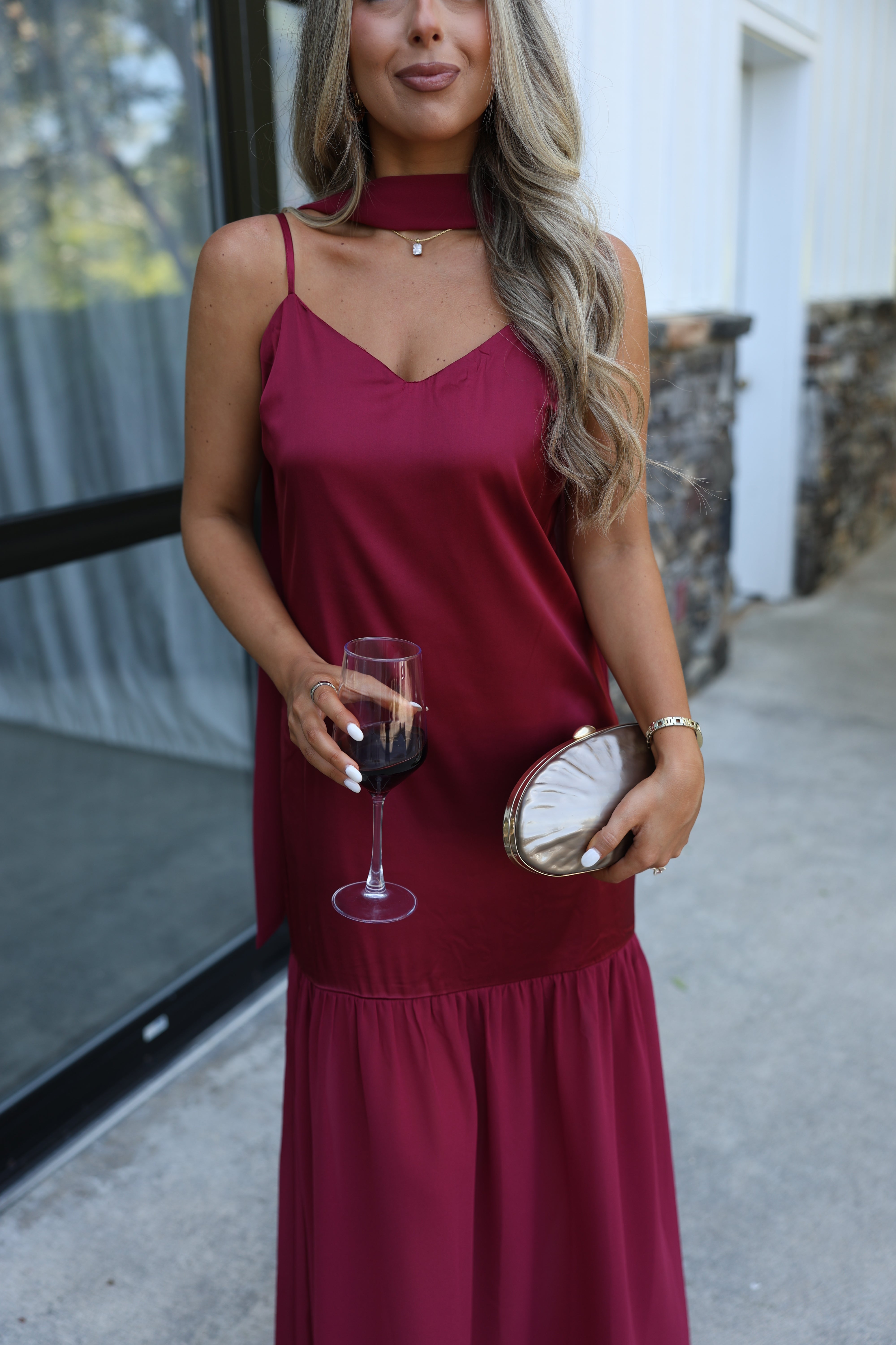 Satin to Sheer Maxi (Burgundy)