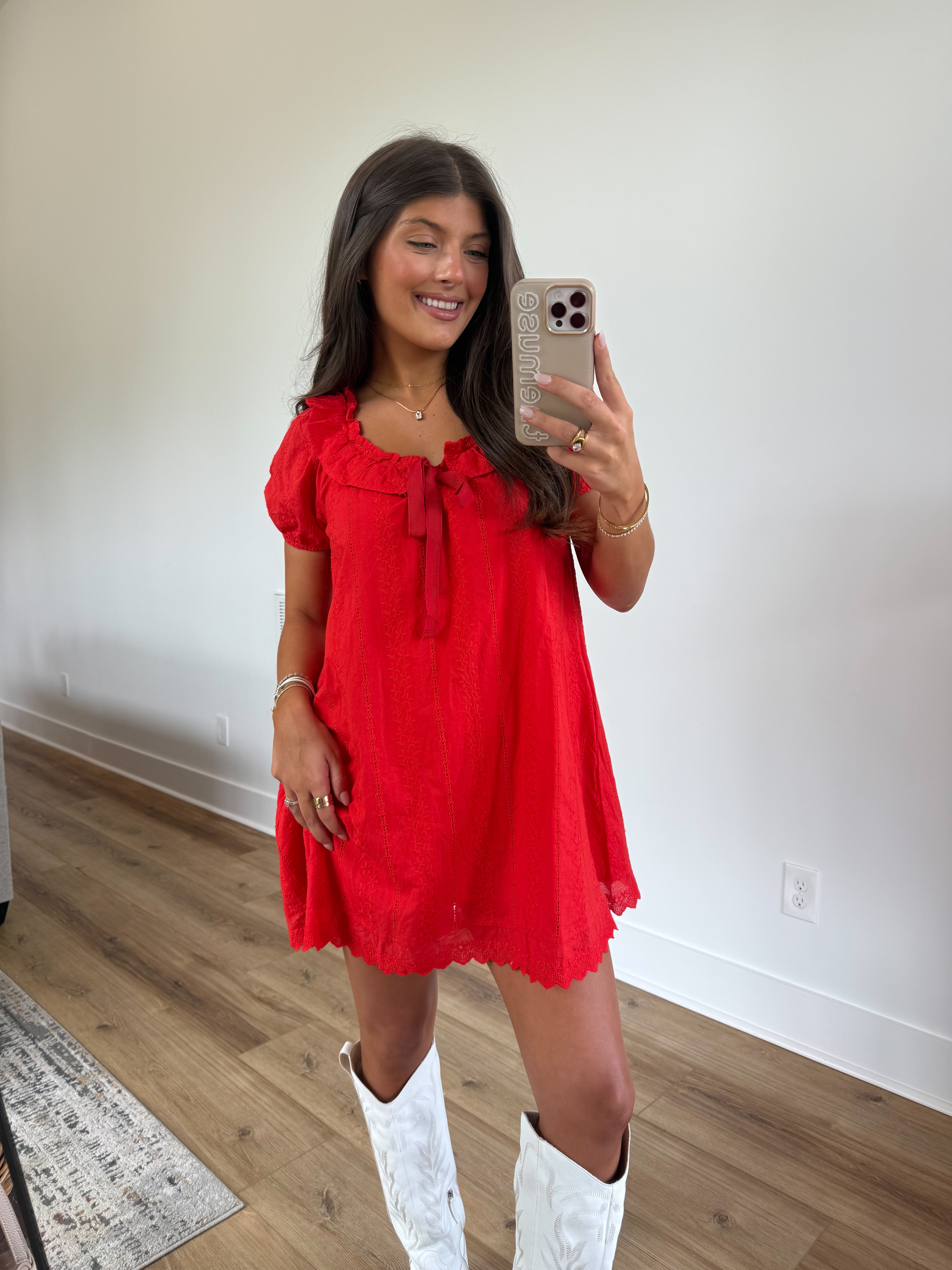 Red Eyelet Babydoll Dress