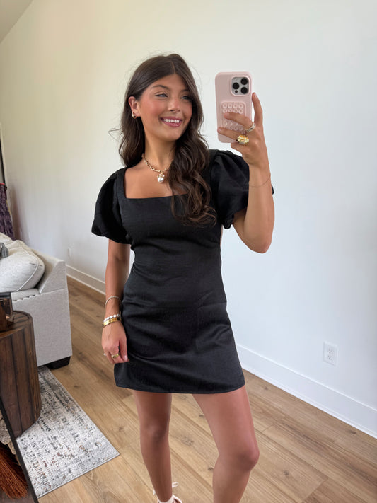 Black Puff Sleeve Mini Dress