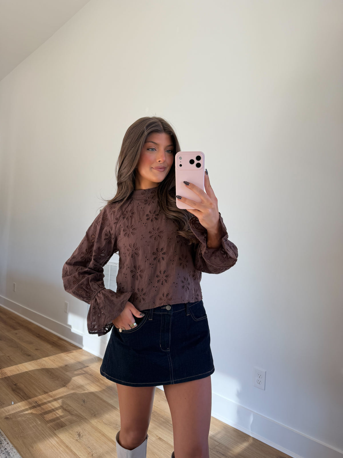 Mocha Eyelet Top