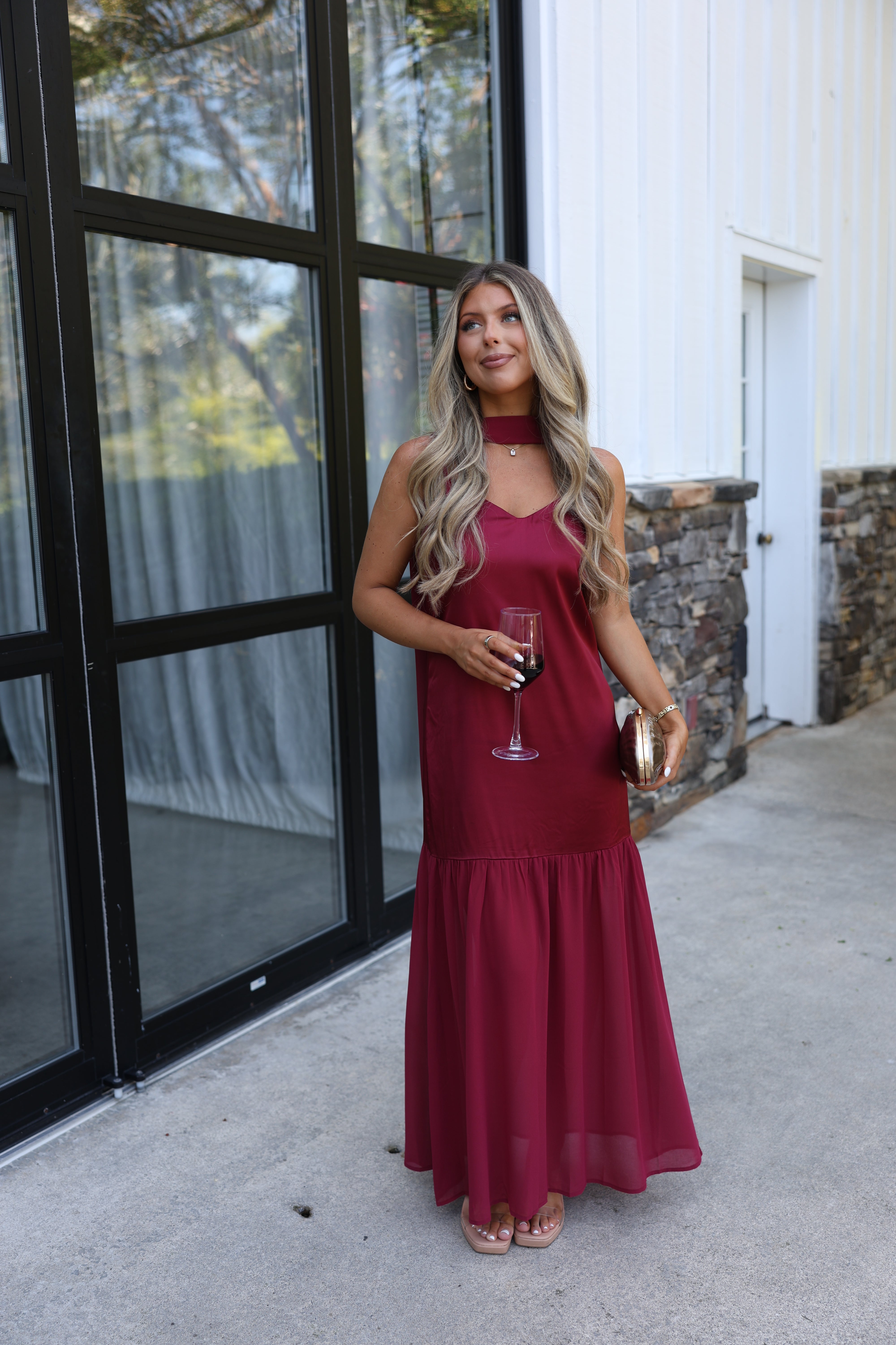 Satin to Sheer Maxi (Burgundy)