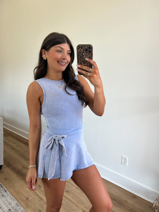 Mineral Wash Blue Wrap Athletic Dress