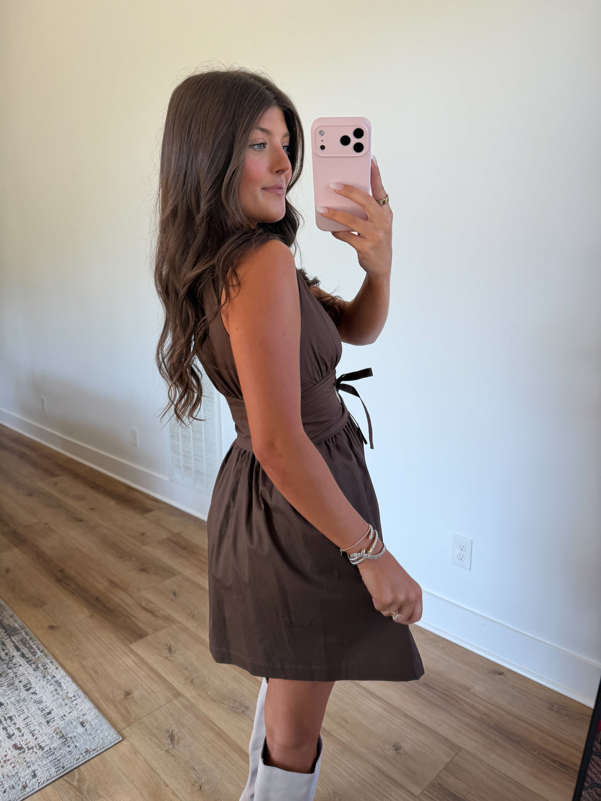 Chocolate Corset Tie Mini Dress