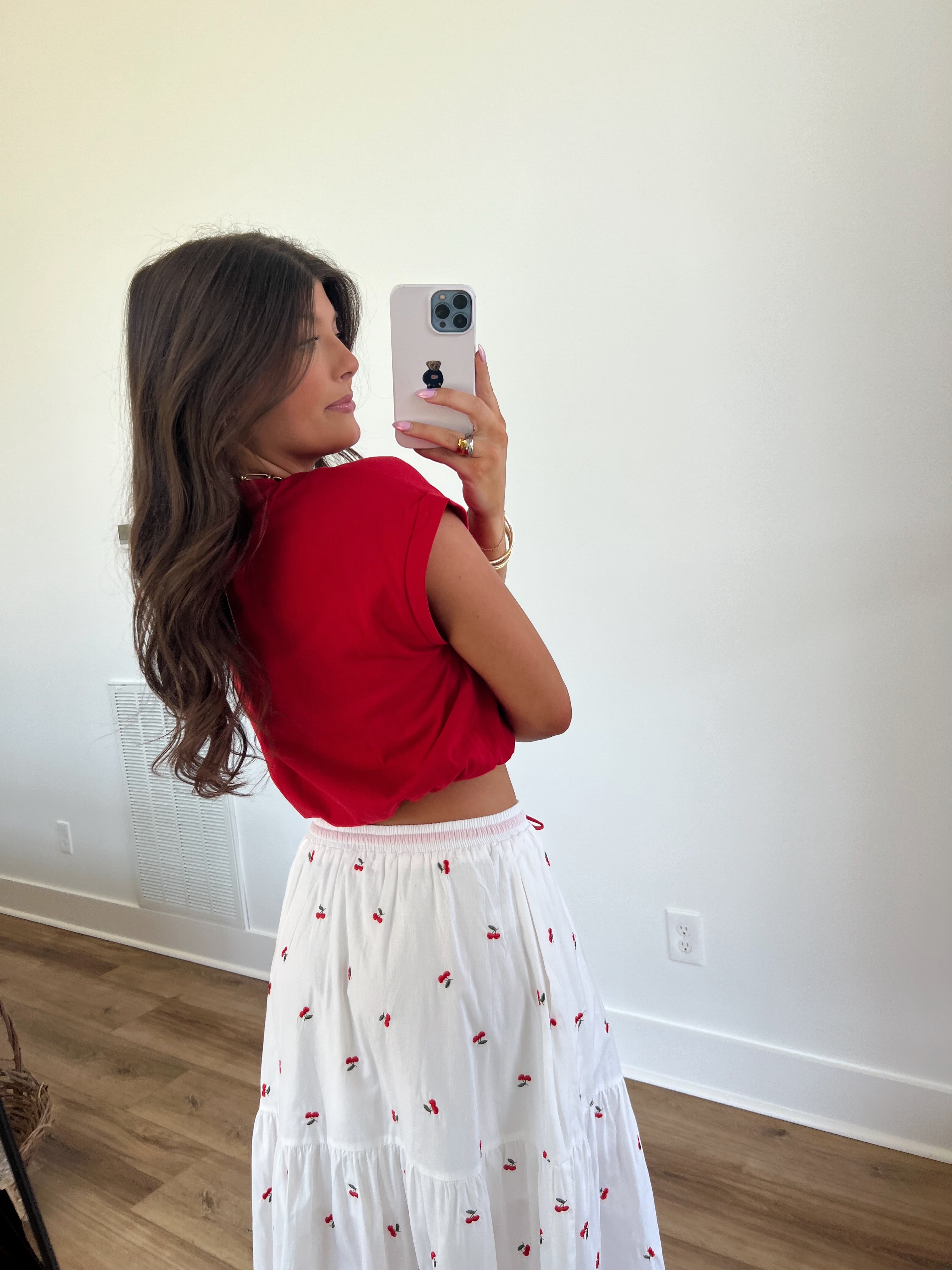 Red Bubble Hem Top