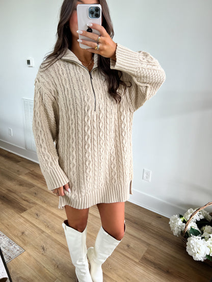 Cream Cable Knit Sweater Dress