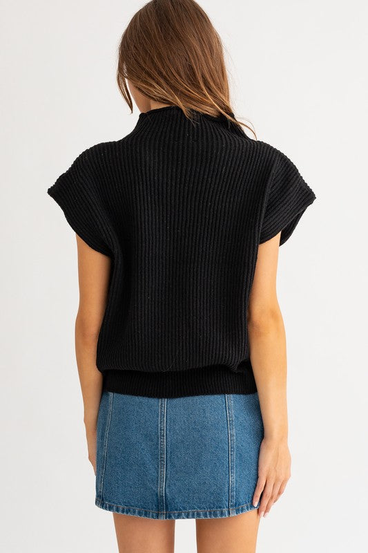 Power Shoulder Sweater Top (Black)