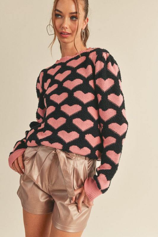 Black/Pink Heart Knit Sweater