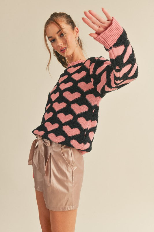 Black/Pink Heart Knit Sweater