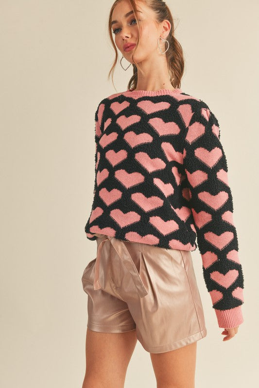 Black/Pink Heart Knit Sweater