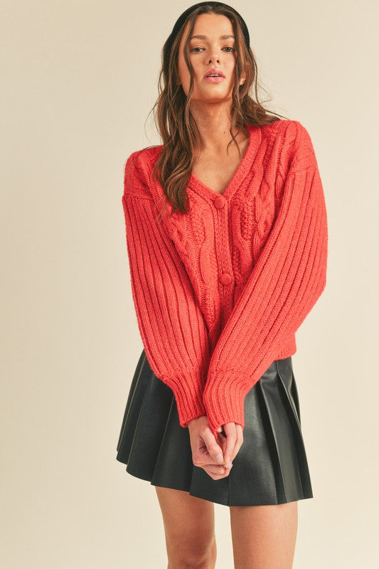 Red Cable Knit Cardigan