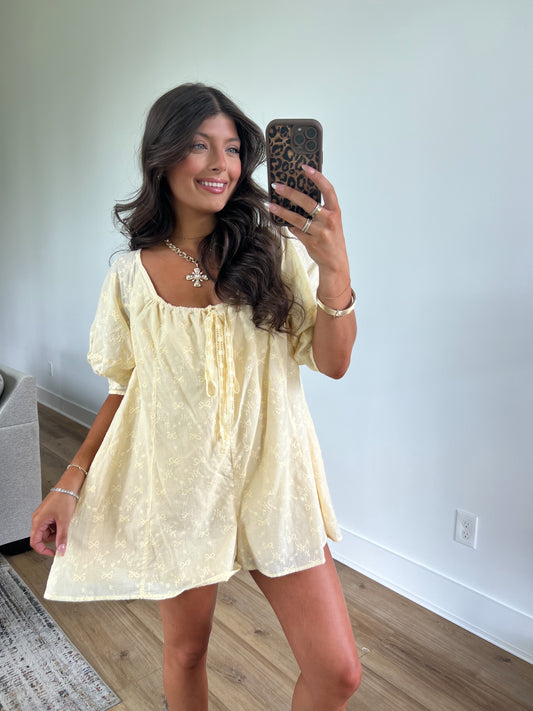 Yellow Bow Eyelet Romper