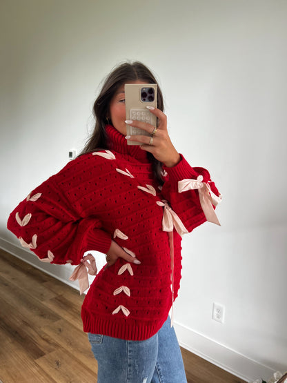 Red Festive Turtle Neck Sweater