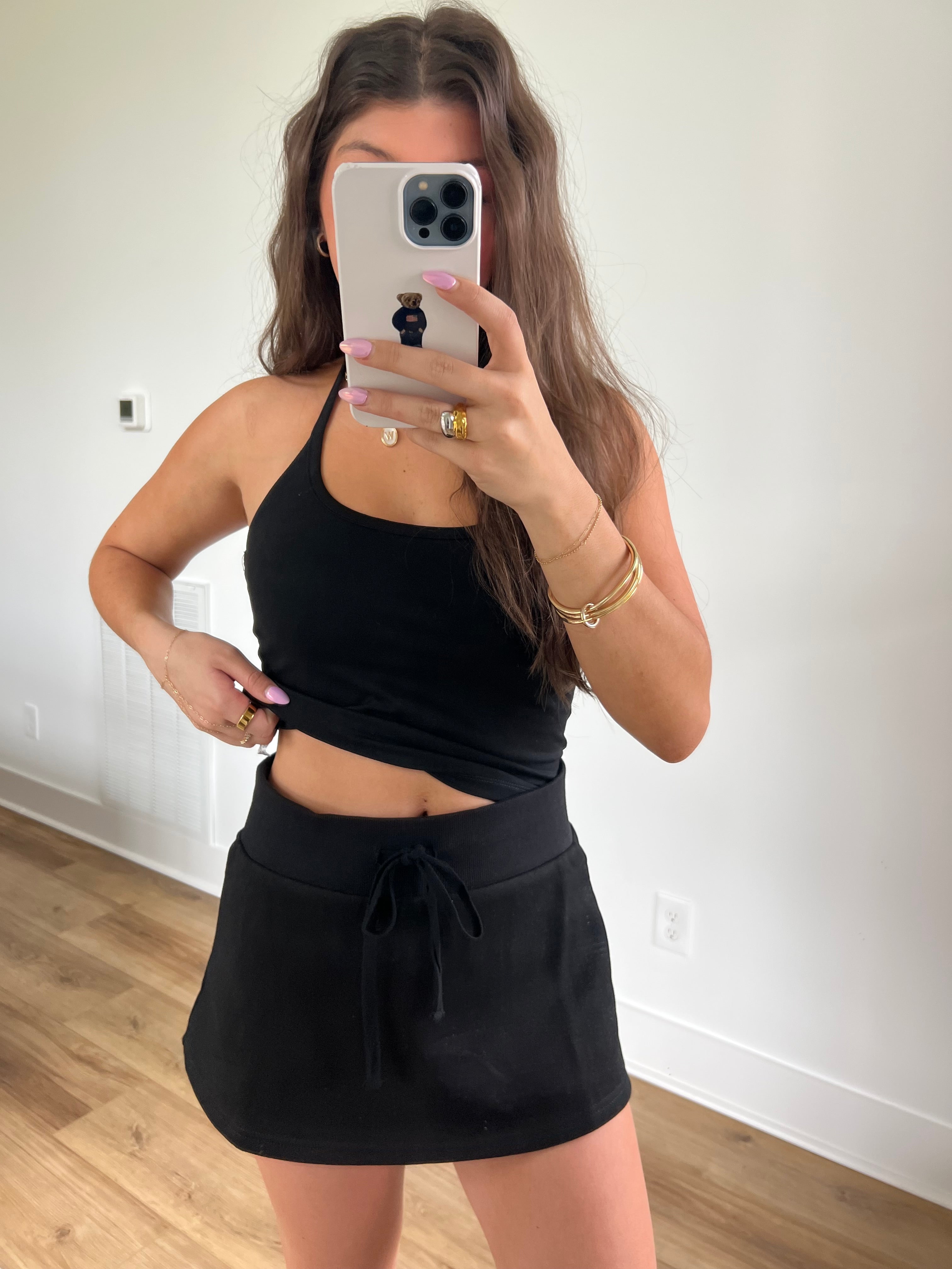 Black Halter Neck Skort Set