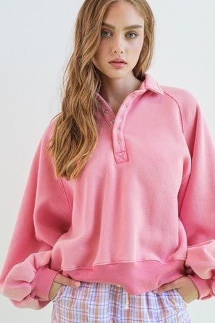 Candy Pink Snap Button Pullover