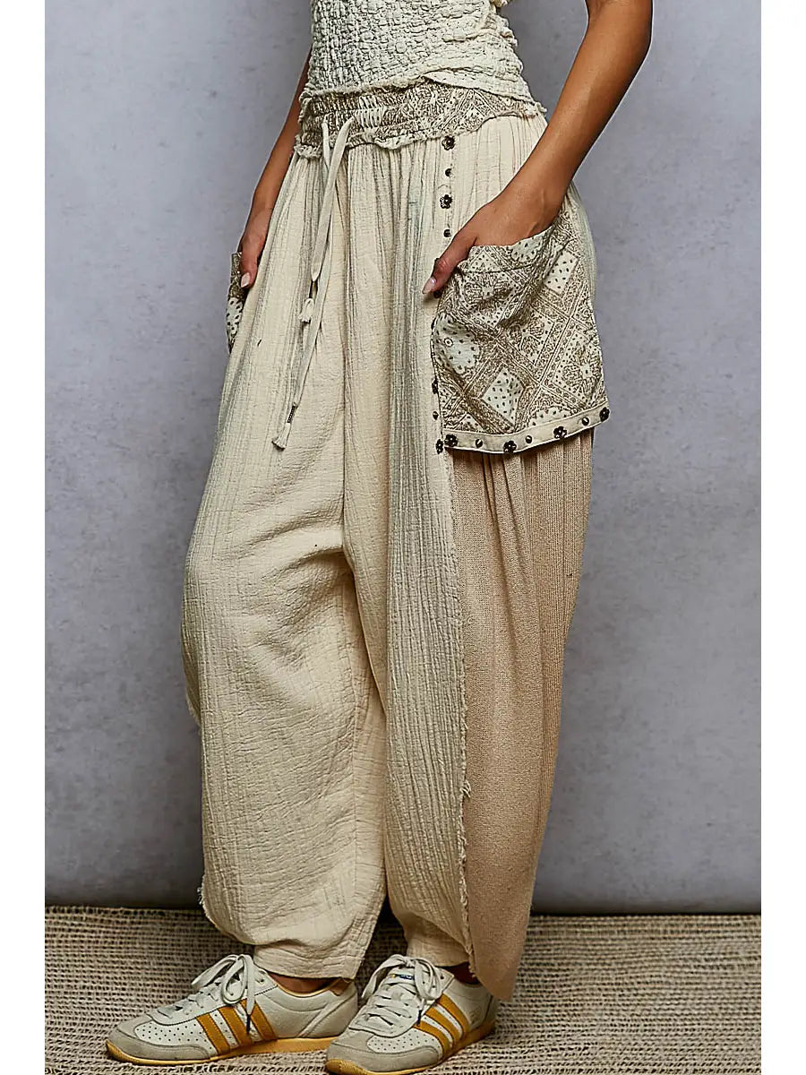 Cream Studded Joggers (PRE-ORDER (Mid-October)/ Restock)
