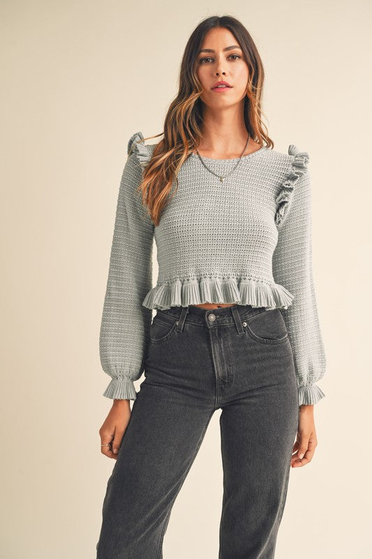 Ruffle Knit Crochet Crop Top