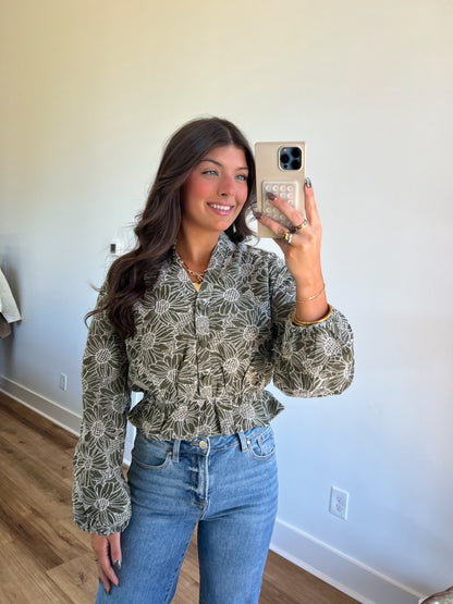 Olive Embroidered Blouse