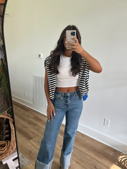 Khloe Black/White/Blue Stripe Top