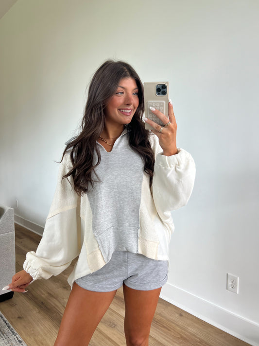 Triple Stripe Sweater Top (White, Cream, and Grey)