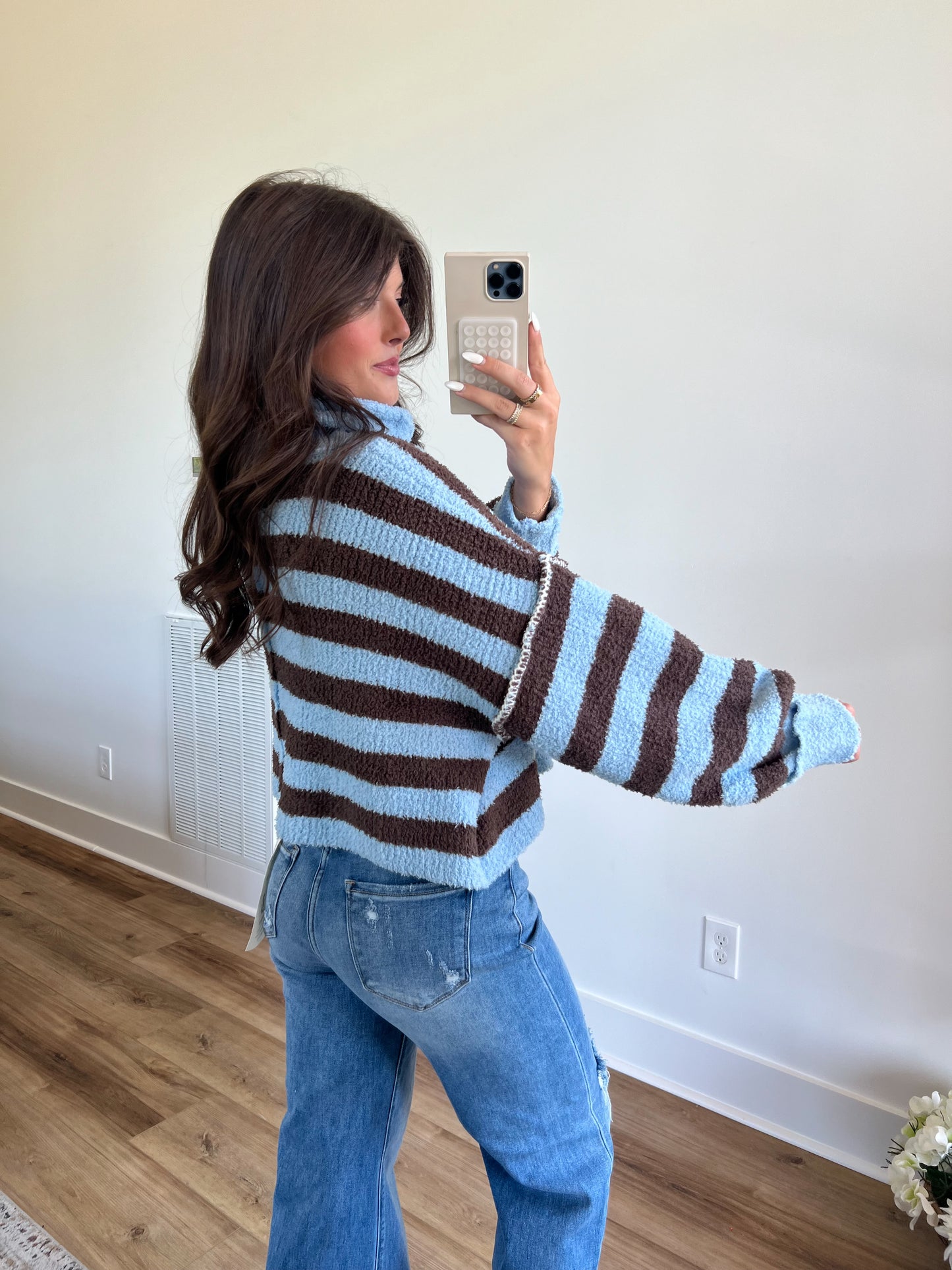 Turtle Neck Brown/Blue Stripe Sweater