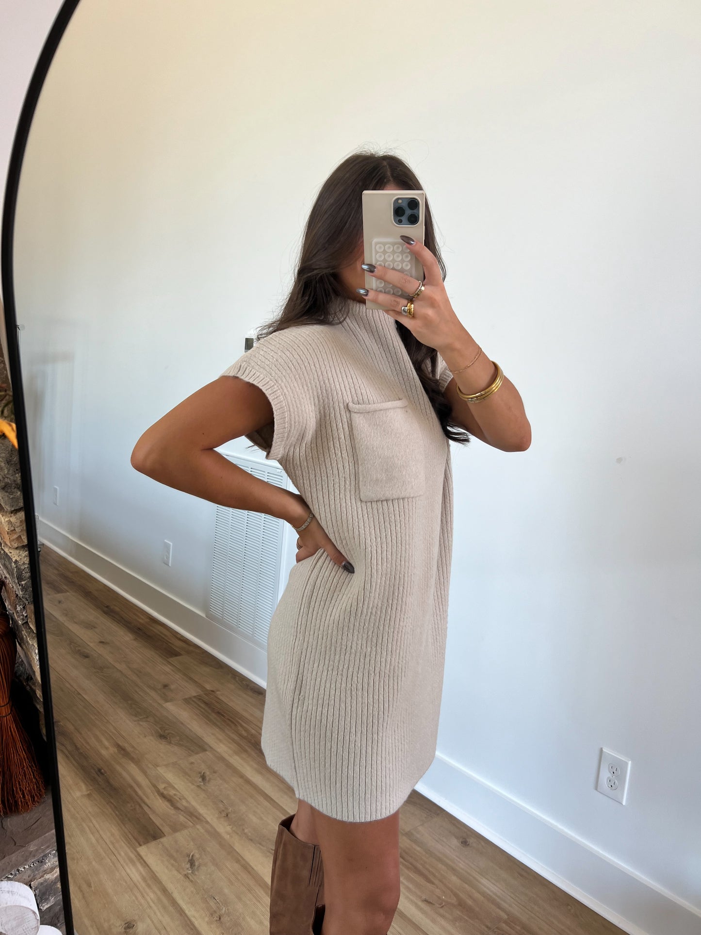 Cream Mock Neck Sweater Dress (Restock)