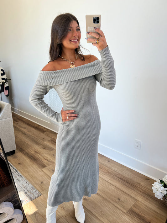 (Grey) Off The Shoulder Bow Dress