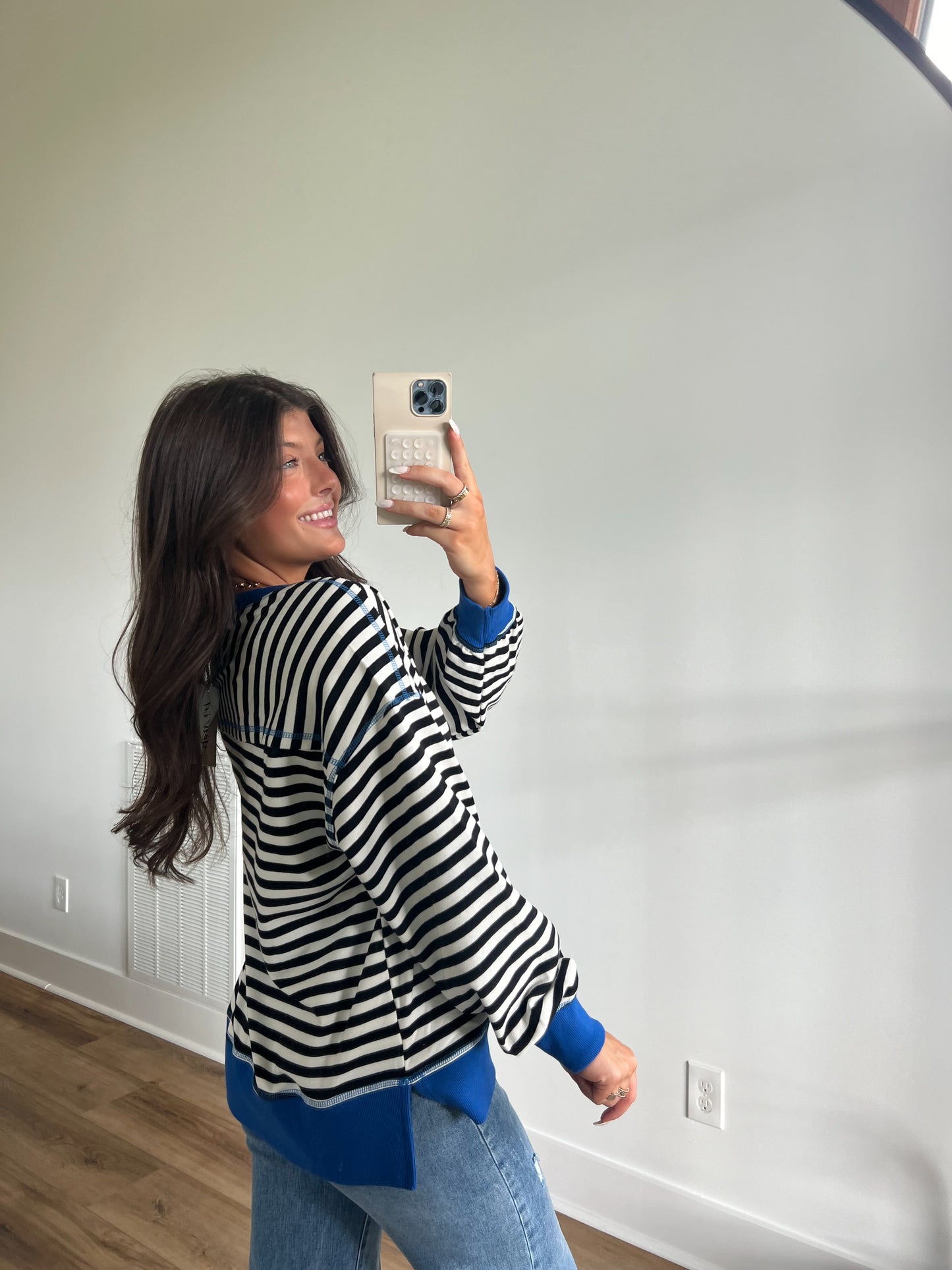 Khloe Black/White/Blue Stripe Top