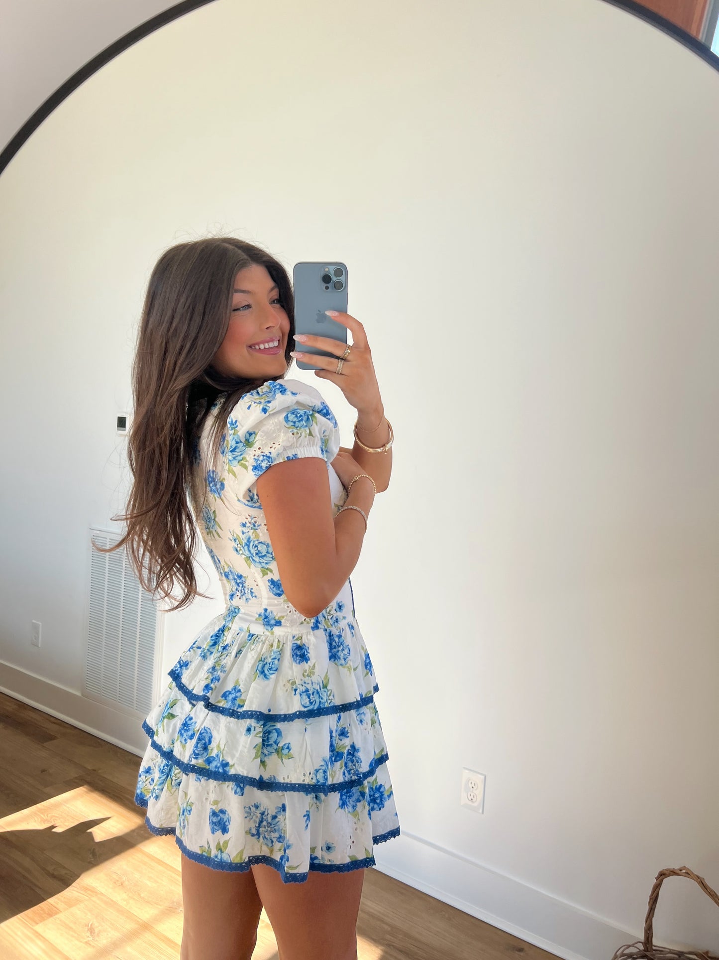 Blue Floral Ruffle Romper