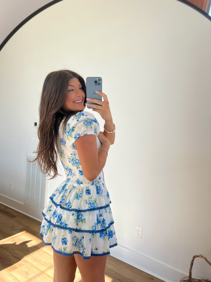 Blue Floral Ruffle Romper