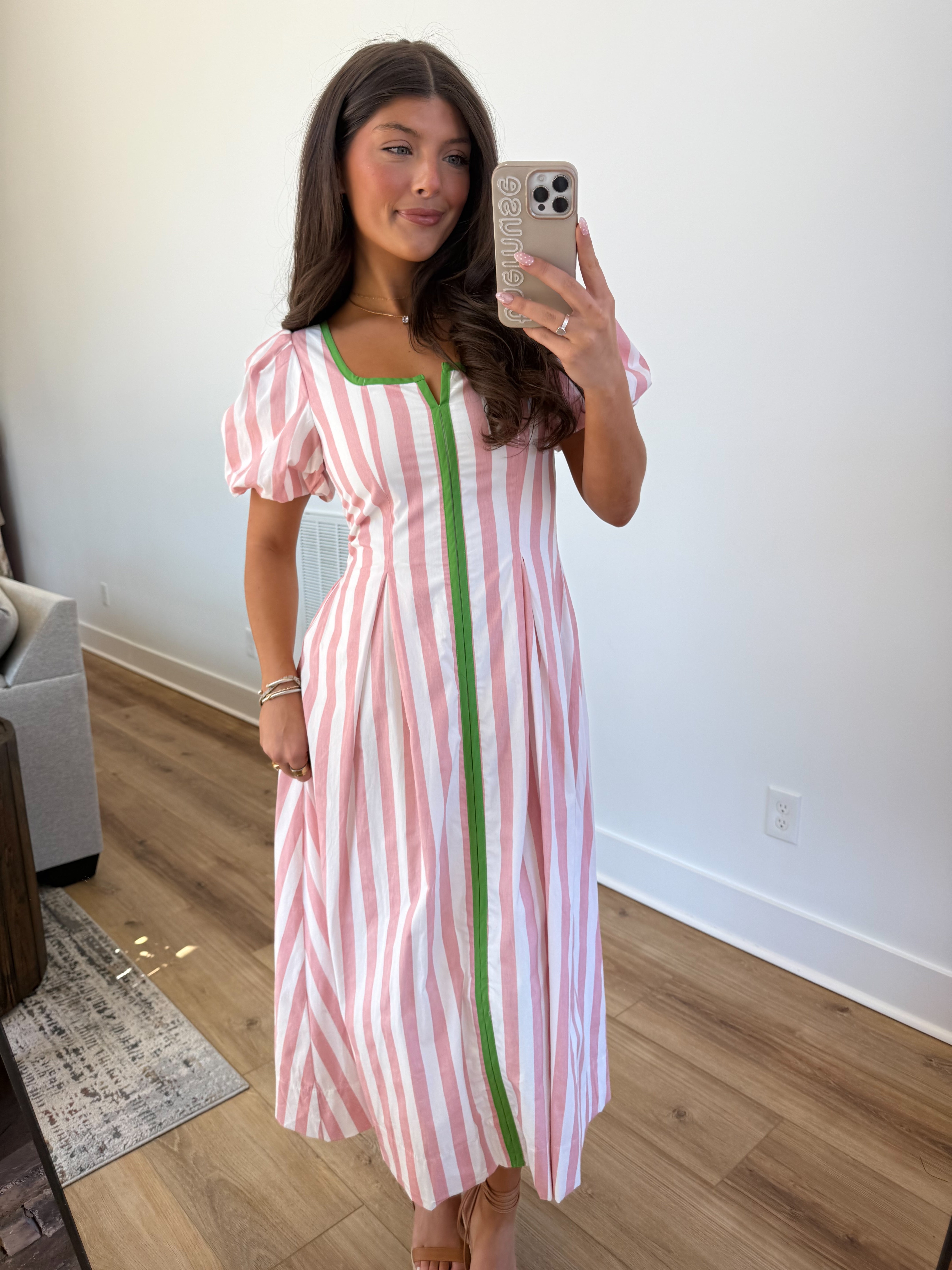 The Carolina Stripe Midi (Pink/Green)