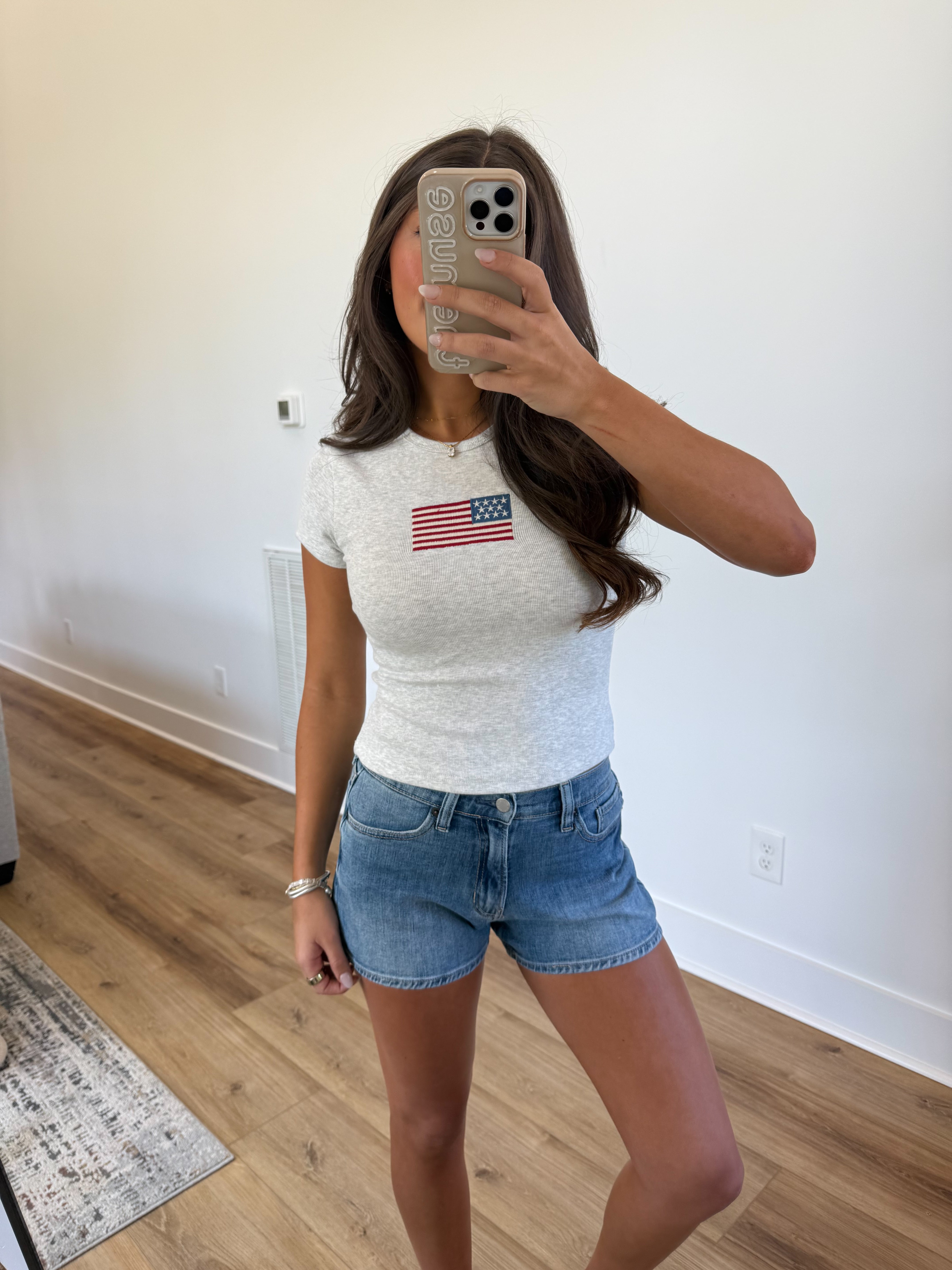 American Flag Baby Tee (Grey)
