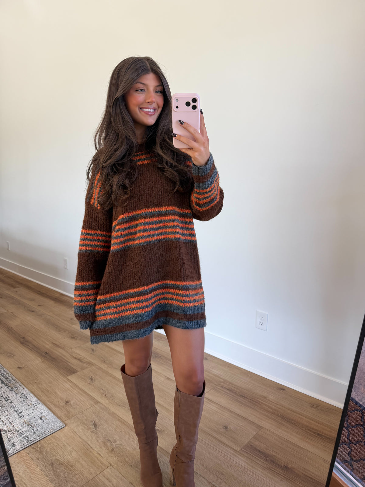 Cinnamon Stripe Sweater Dress