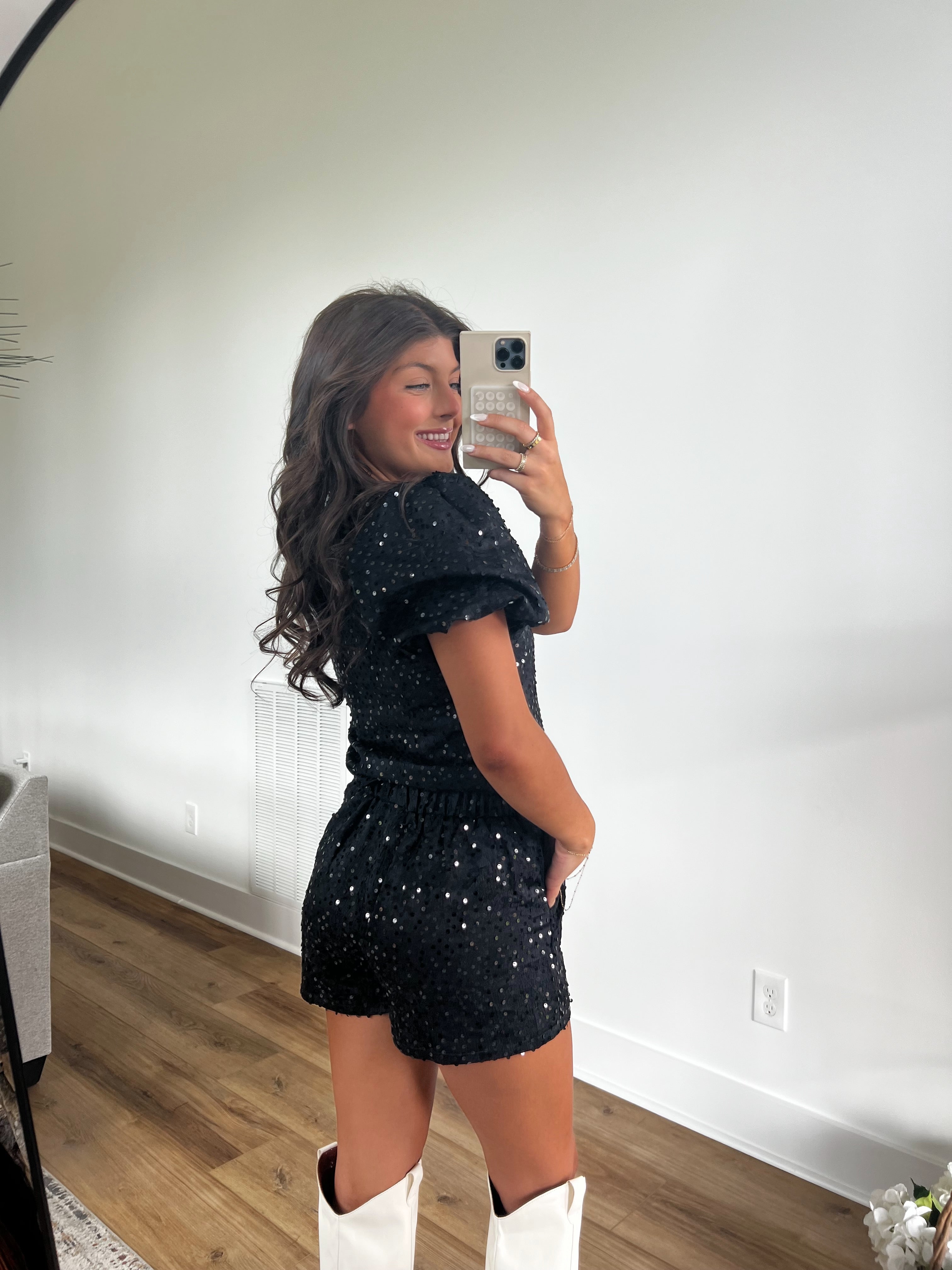 Santa Girl Sequin Shorts Set