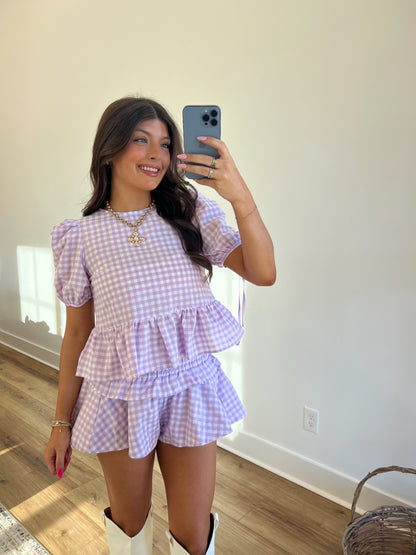 Lavender Plaid Ruffle Skort Set