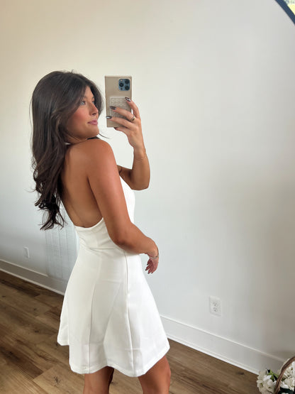 White Bow Detail Halter Neck Mini Dress