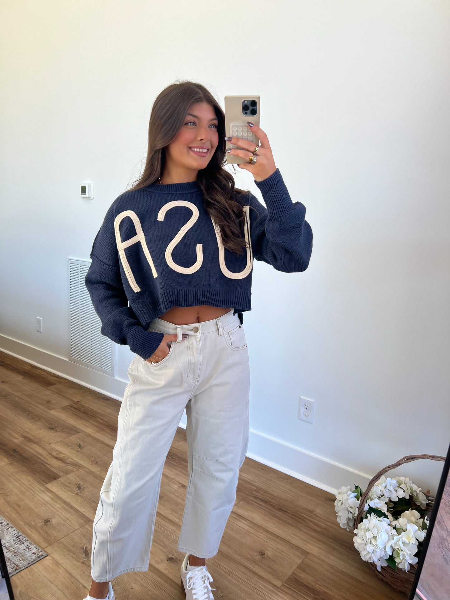 USA Slouchy Cropped Sweater