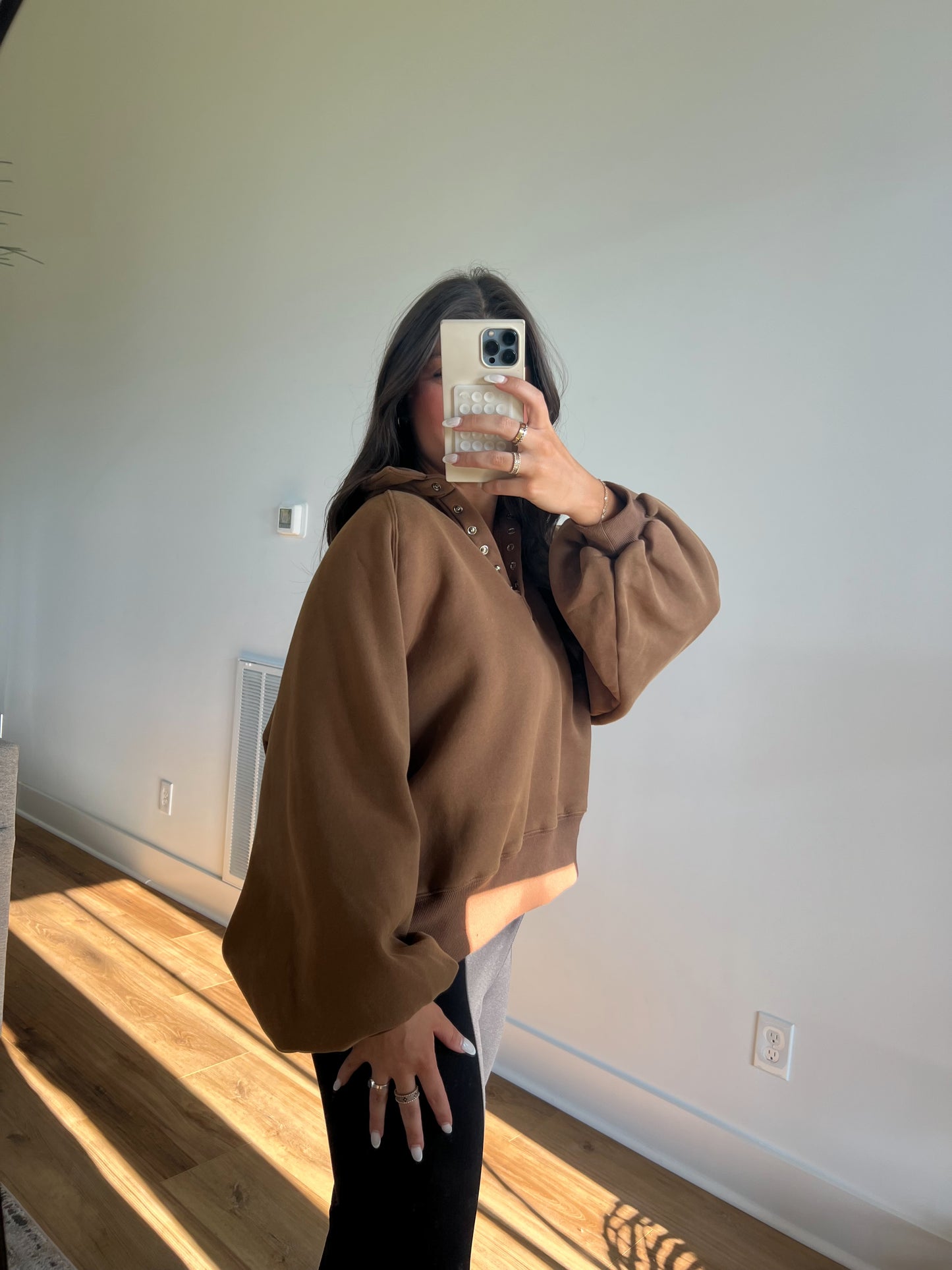 Brown Snap Button Pullover