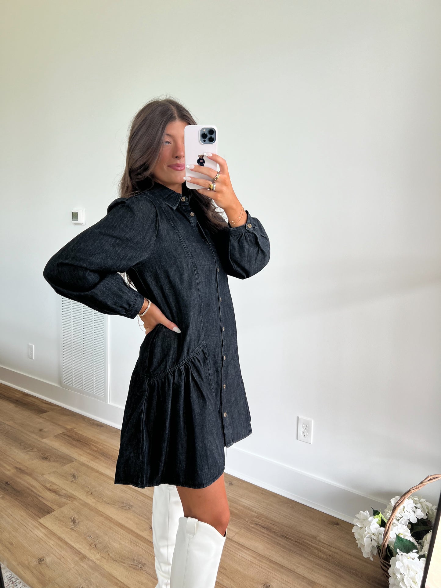 Black Denim Button Up Dress