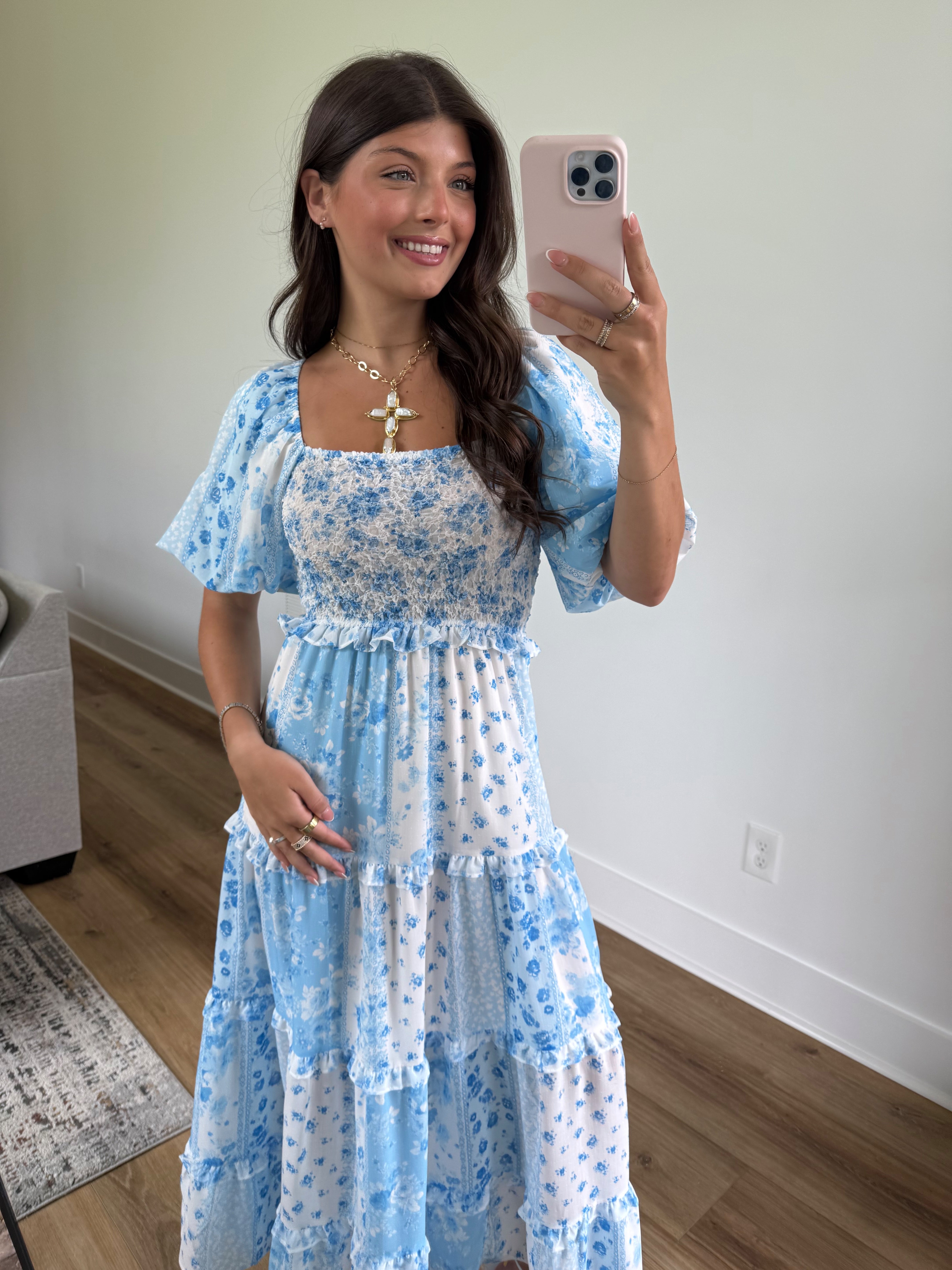 Blue Love Shack Patch Work Maxi Dress