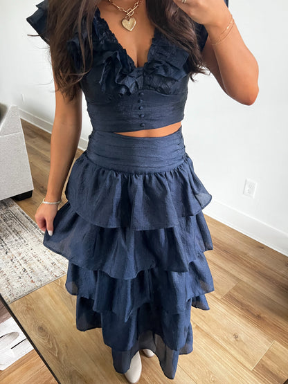 Navy Shimmer Ruffle Skirt Set