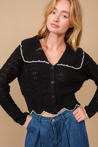 Peter Pan Black Knit Cardigan