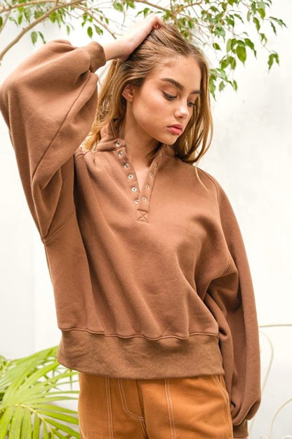 Brown Snap Button Pullover